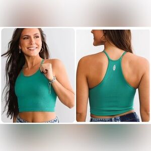 NEW FP Movement by Free People Happiness Runs Crop Tank - Green Teal